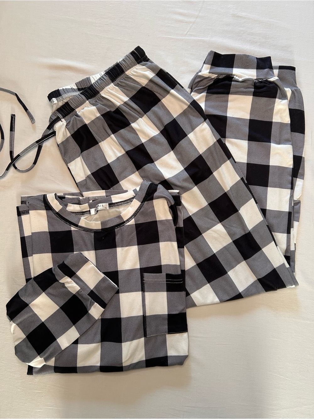Ekouaer Buffalo Plaid Pajama Set Black White XL Lounge Sleepwear